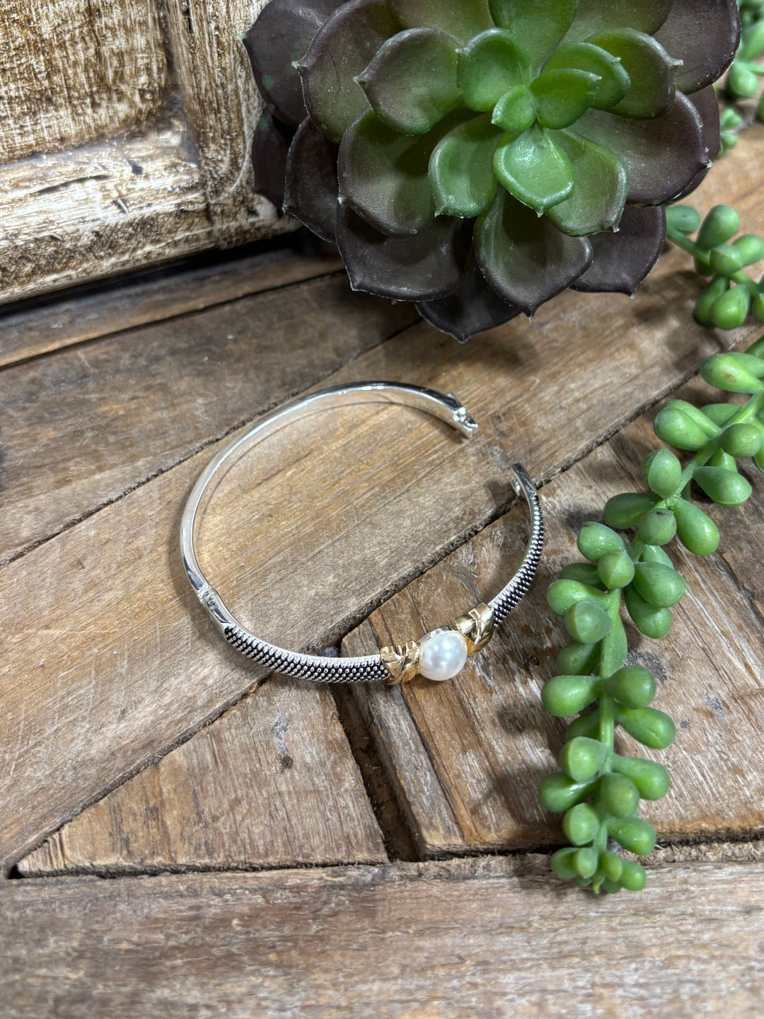 Berlin Silver Pearl Bangle Bracelet