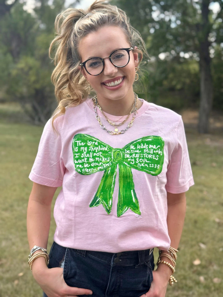 Callie's Psalm 23 Green Bow Graphic Tee by Texas True Threads