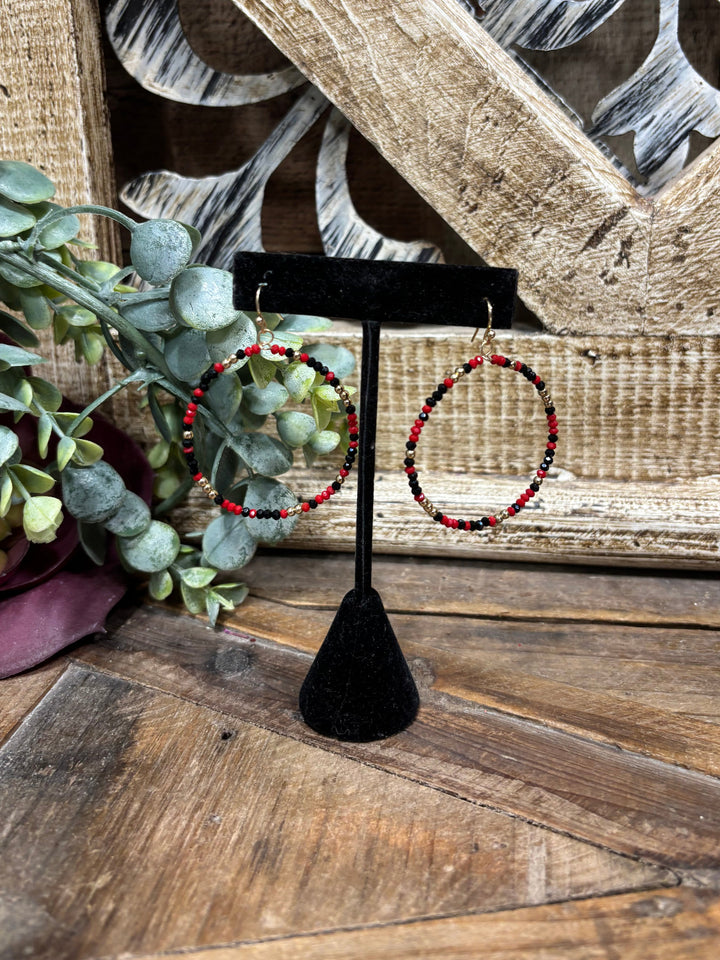 Tiger Red & Black Beaded Hoop Earrings