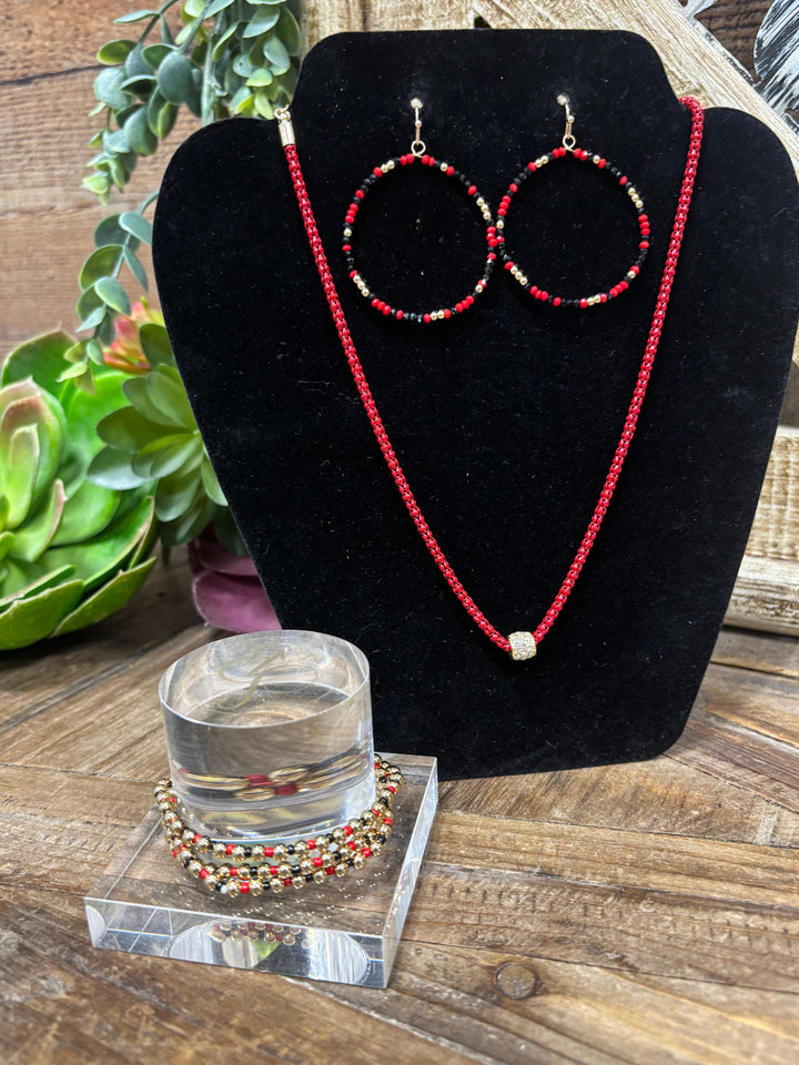 Tiger Red & Black Beaded Hoop Earrings