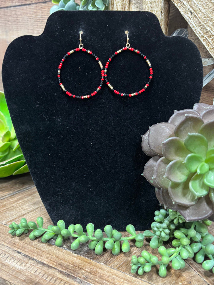 Tiger Red & Black Beaded Hoop Earrings