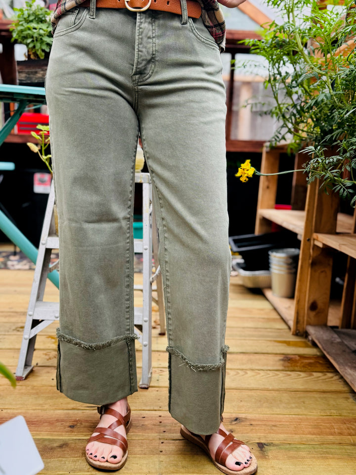 Wendy Army Green Cuffed Tummy Control Jean