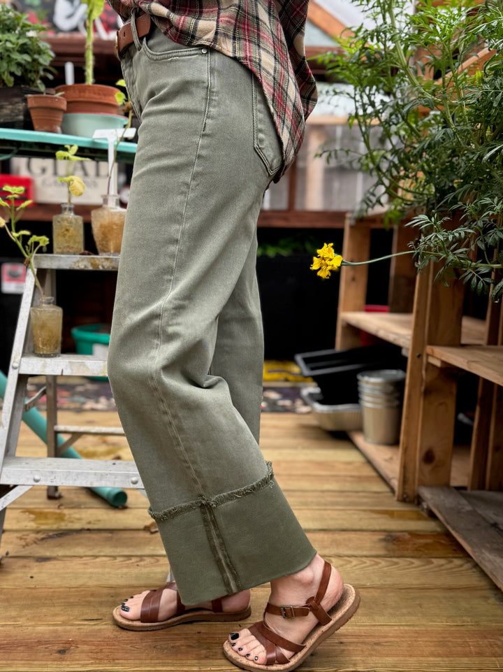 Wendy Army Green Cuffed Tummy Control Jean
