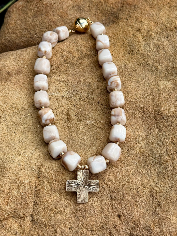 Chunky Marbled Necklace with Cross Pendant