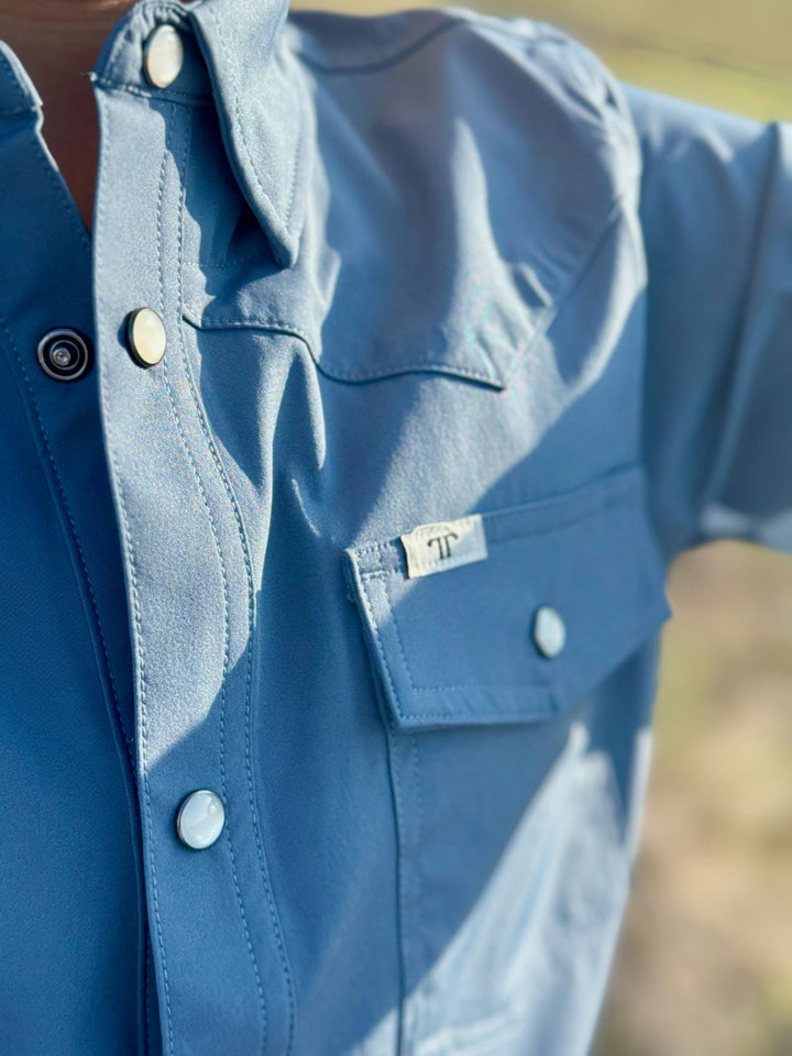 Core - Kid's Blue Short Sleeve Pearl Snap Shirt by Ferrell
