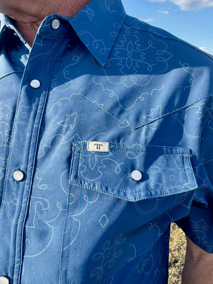 The Carson in Blue Short Sleeve Snap Shirt by Ferrell
