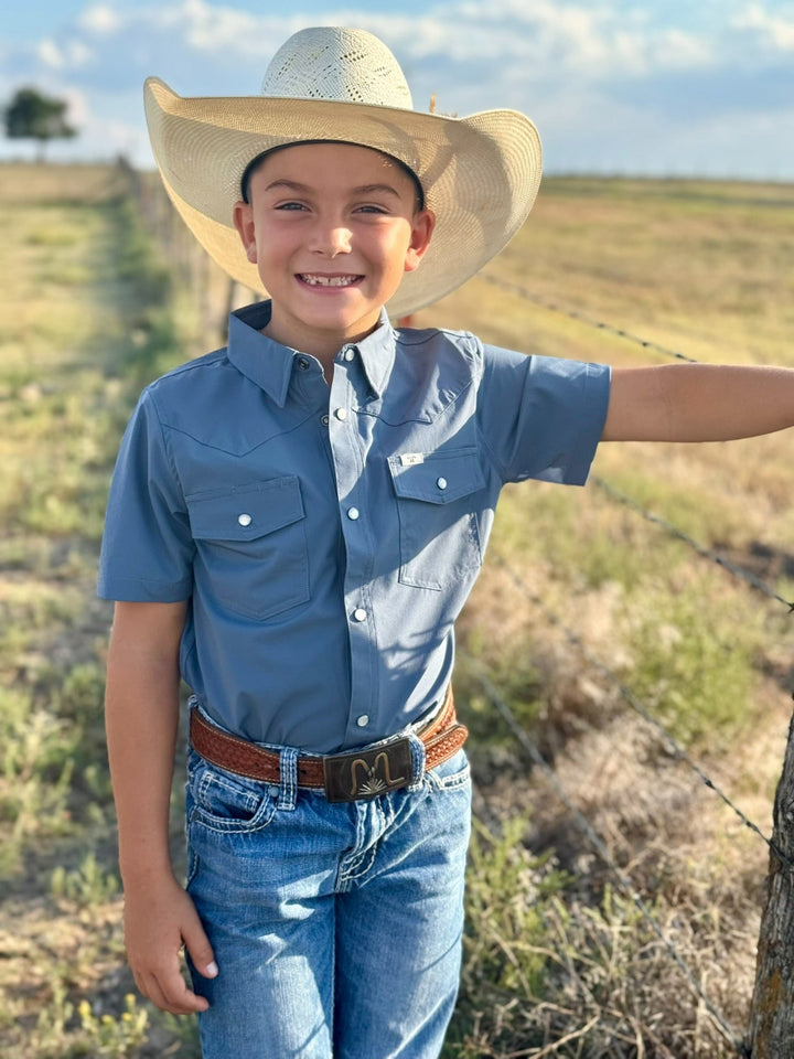 Core - Kid's Blue Short Sleeve Pearl Snap Shirt by Ferrell