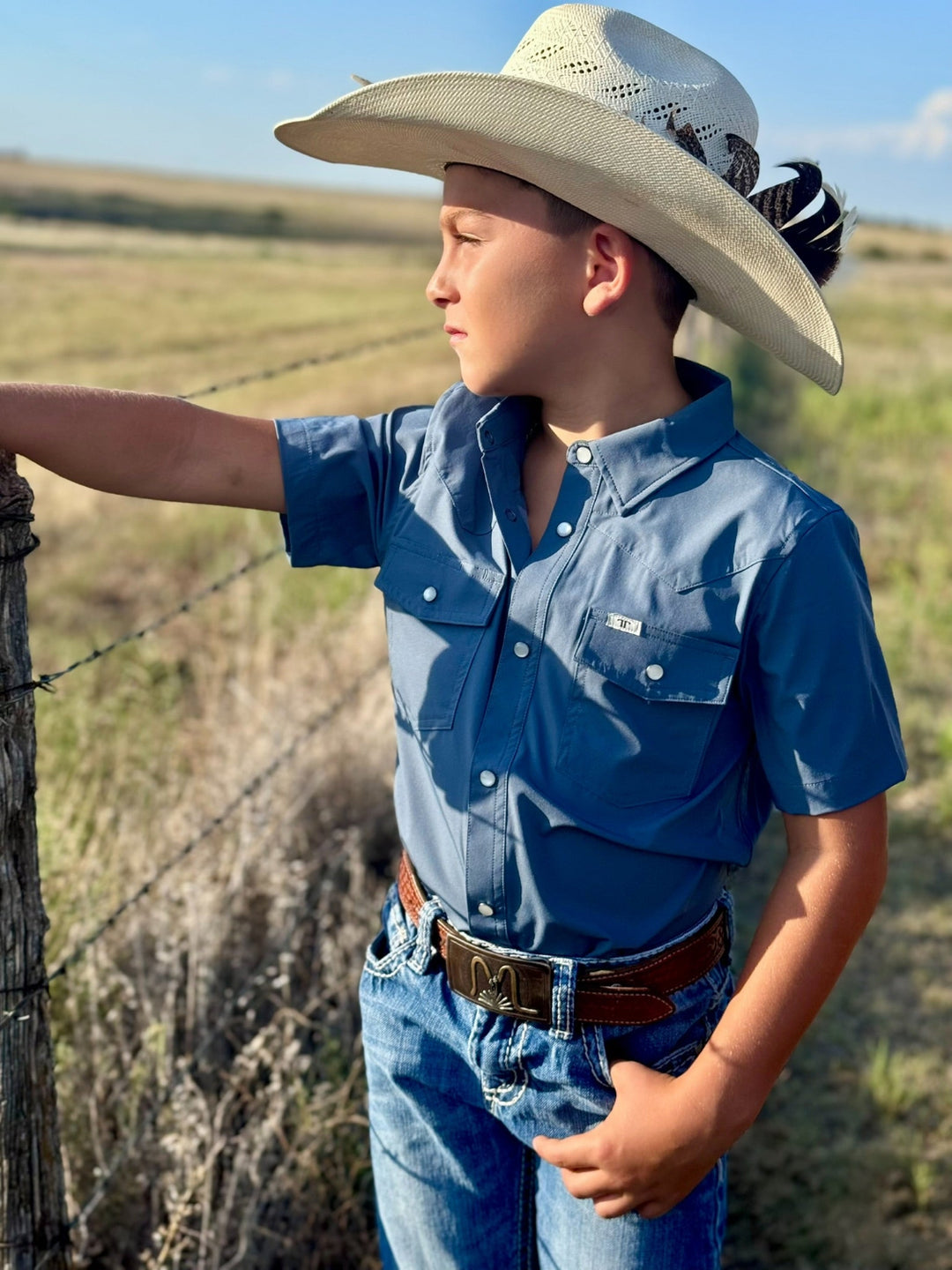 Core - Kid's Blue Short Sleeve Pearl Snap Shirt by Ferrell