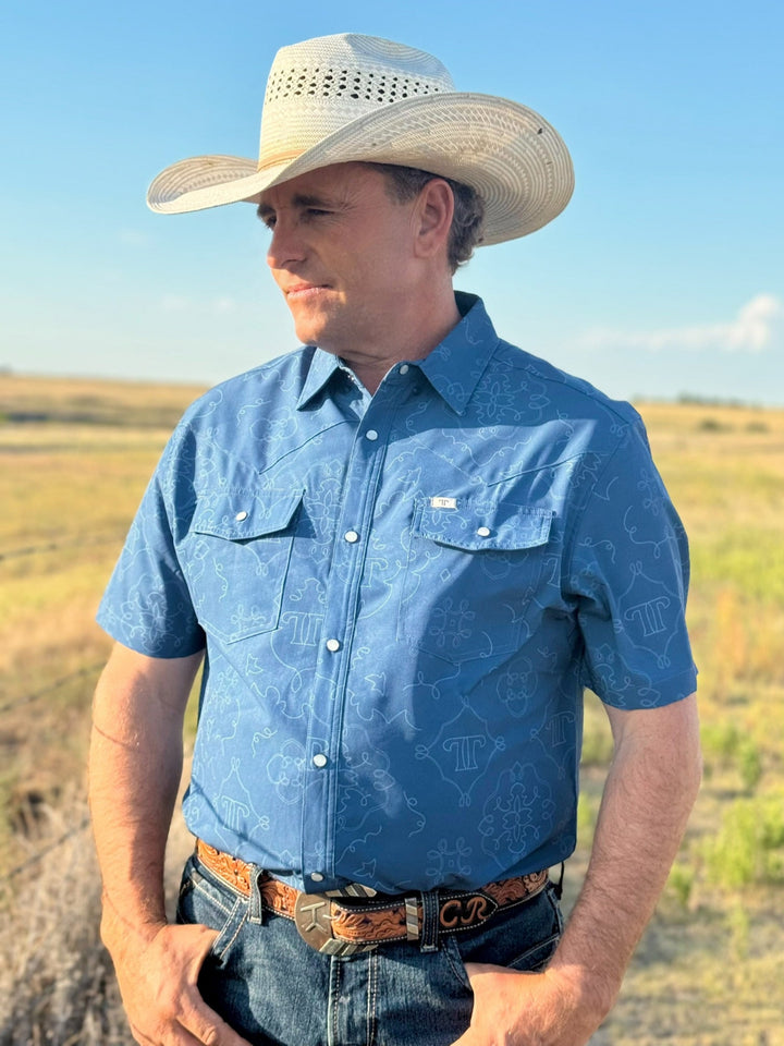 The Carson in Blue Short Sleeve Snap Shirt by Ferrell
