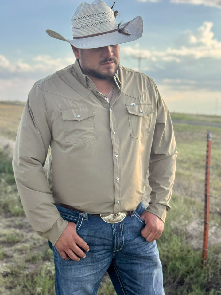 Core - Men's Khaki Long Sleeve Snap Shirt by Ferrell