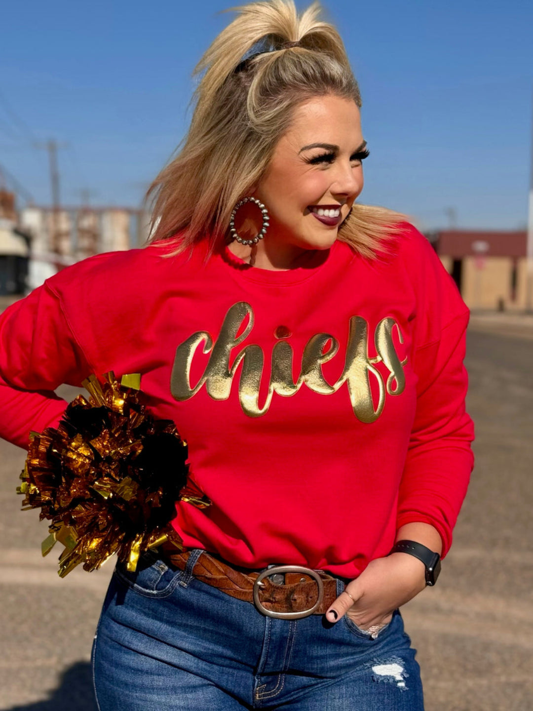 Chiefs in Metallic Gold Puff Sweatshirt by Texas True Threads