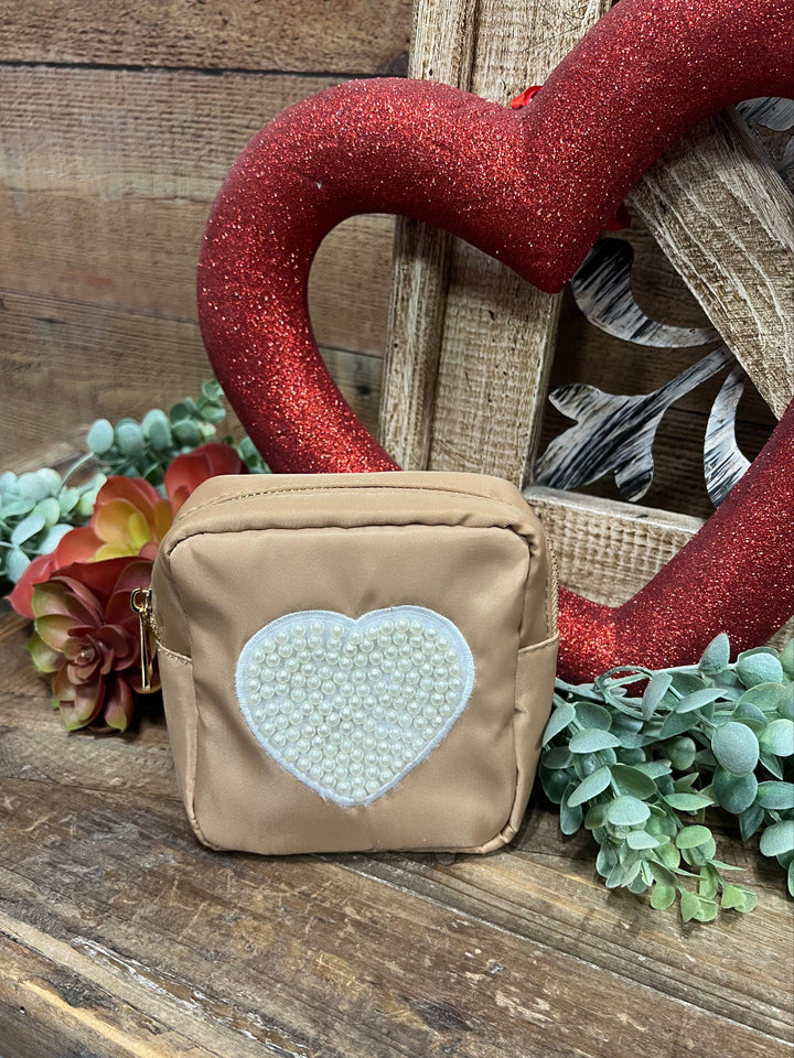 Pearl Heart Nylon Pouch