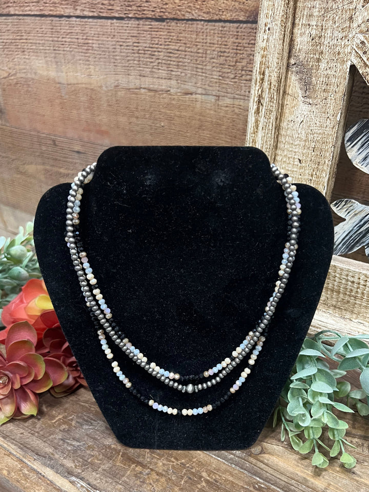 Butler Black Triple Strand Beaded Necklace