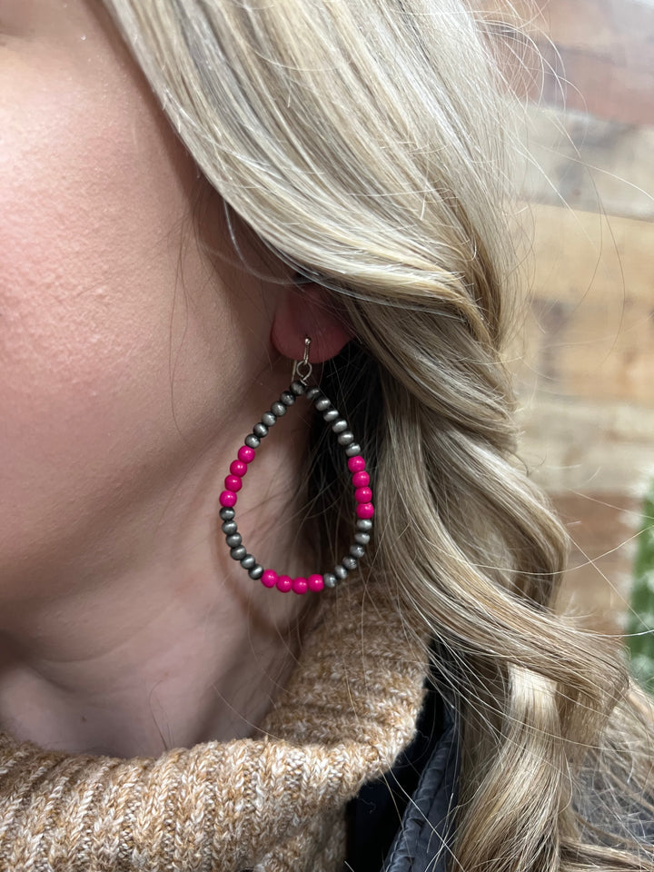 Landree Faux Navajo and Pink Teardrop Earrings