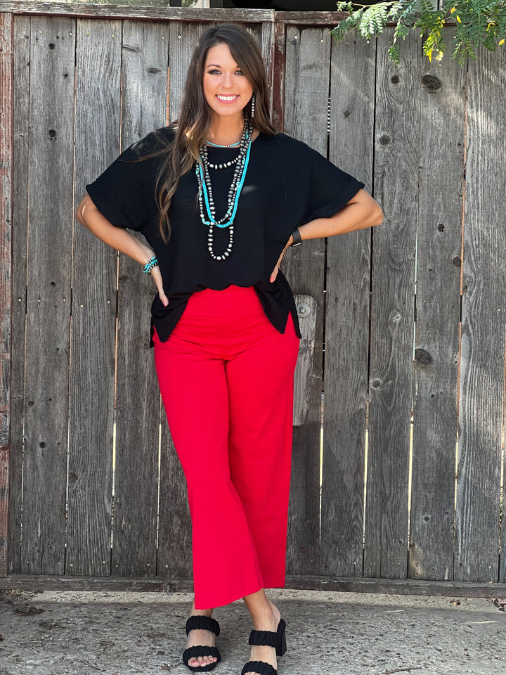 Latricia Red Wide Leg Cropped Pants