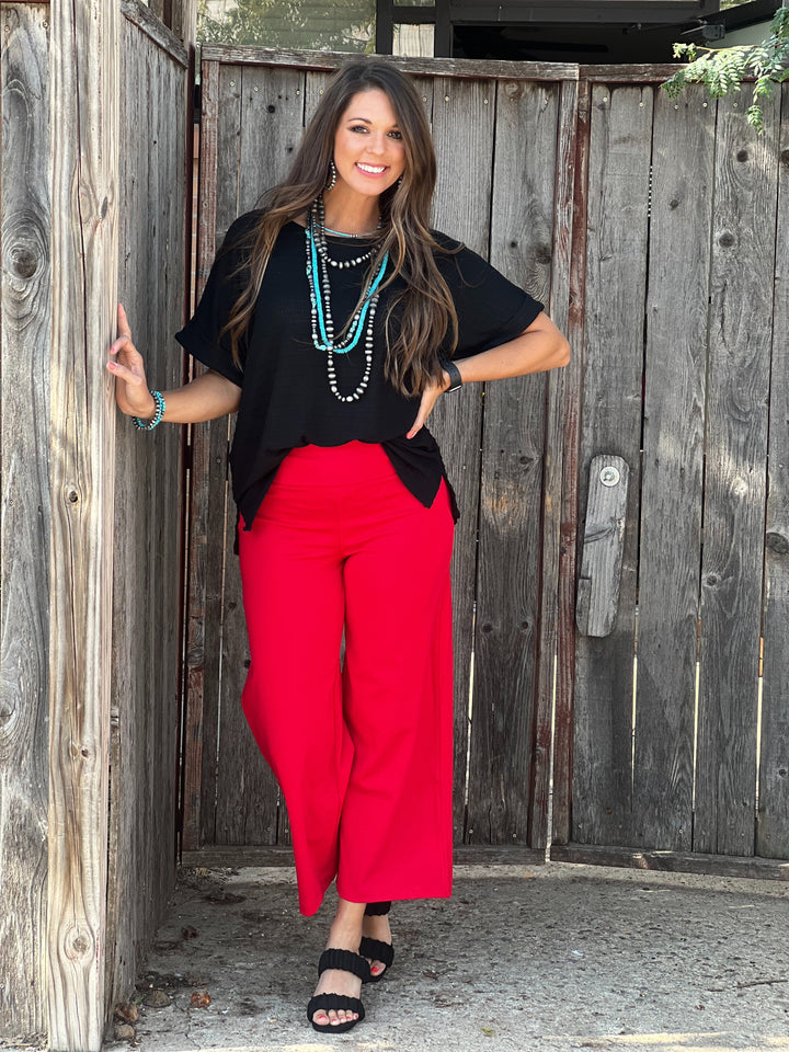 Latricia Red Wide Leg Cropped Pants