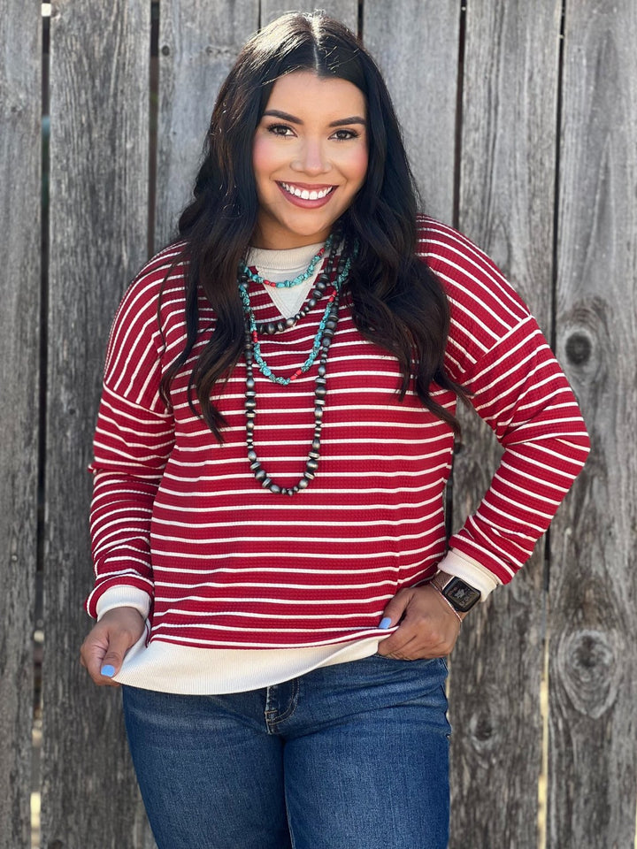 Janice Red & Cream Striped Top