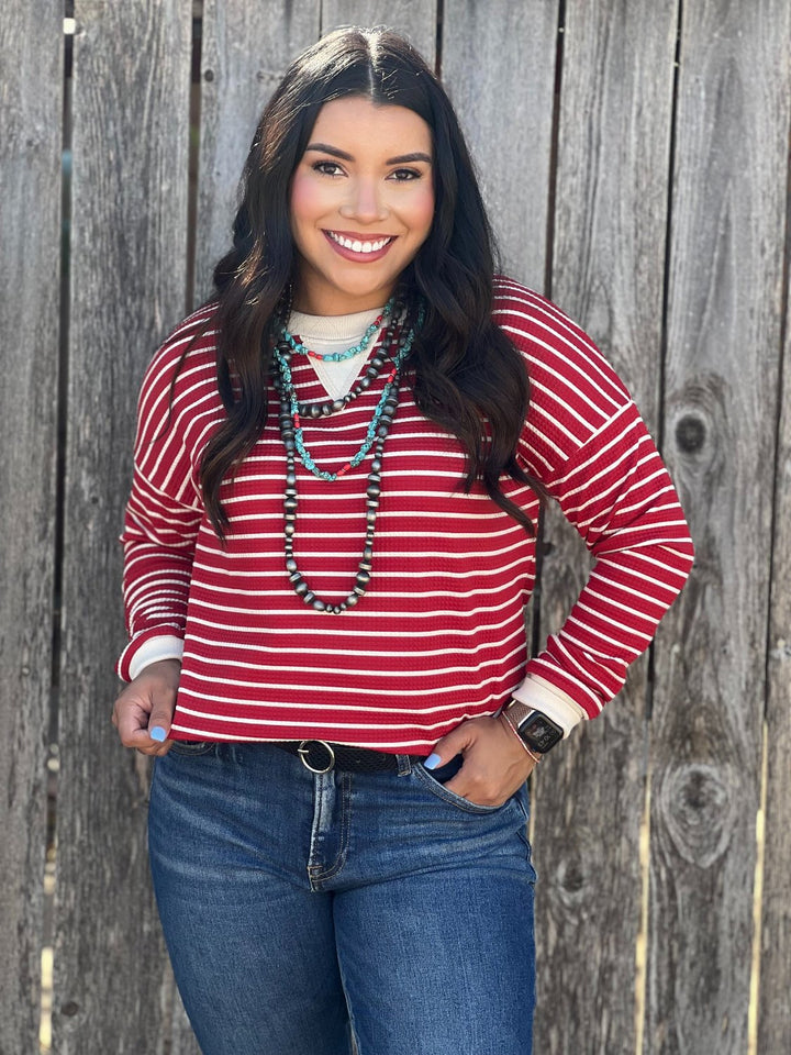 Janice Red & Cream Striped Top