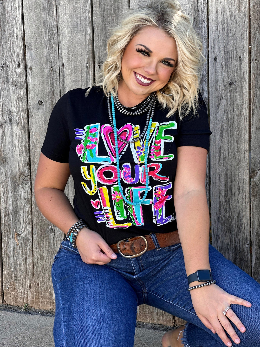 Callie's Love your Life Black Graphic Tee by Texas True Threads