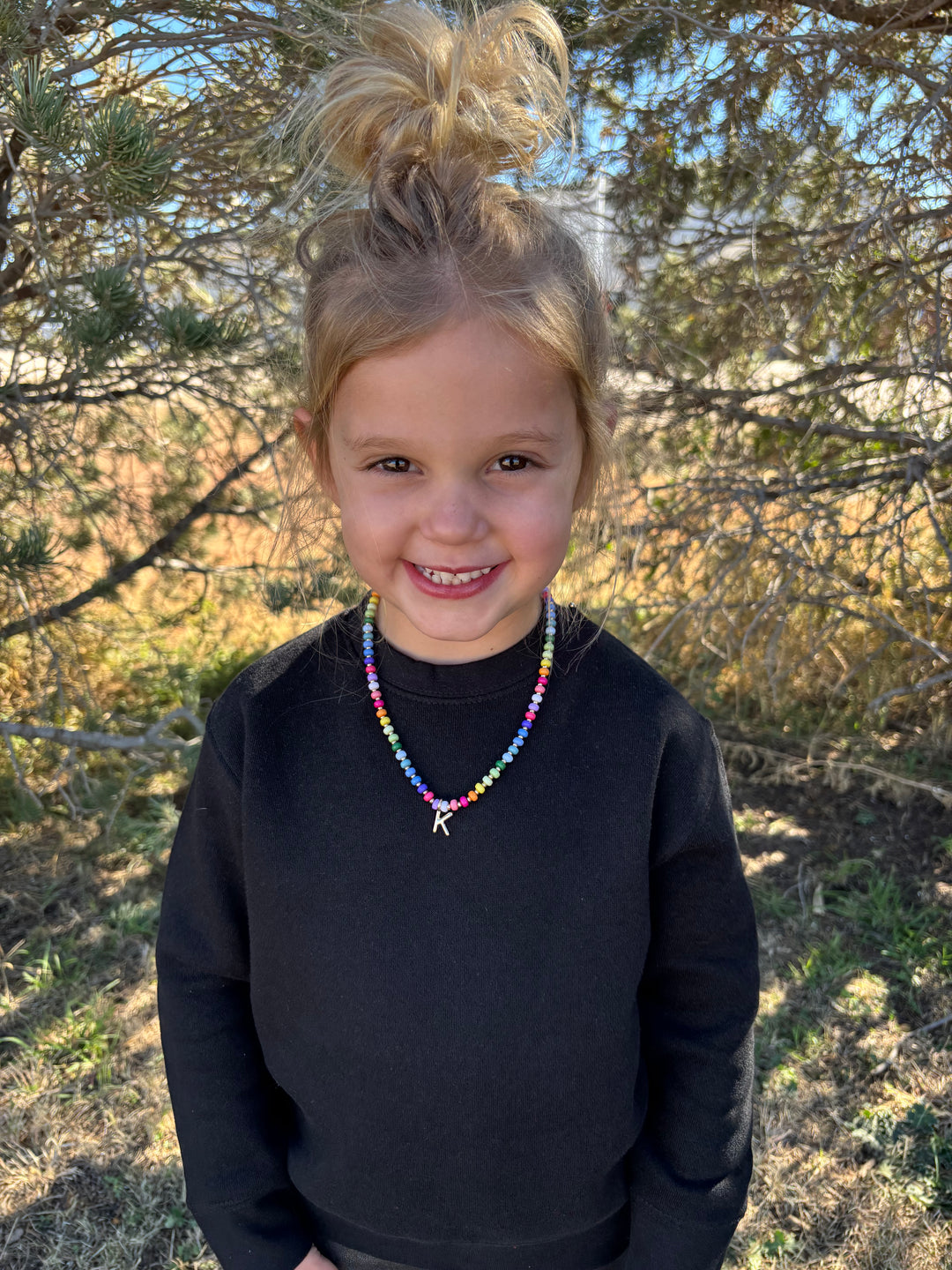 Ruthie Rainbow Beaded Mini Initial Necklace