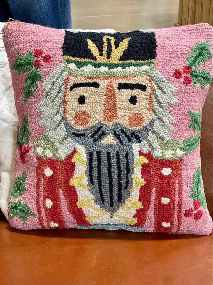 Square Nutcracker Hooked Wool Pillow by Mud Pie