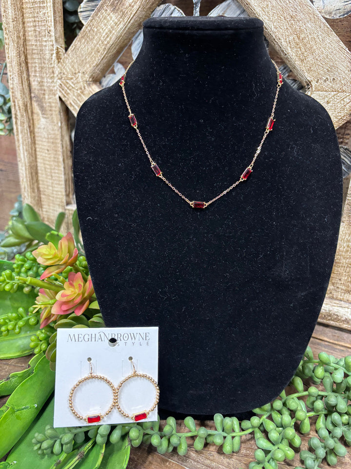 San Gold Hoops with Red Stone