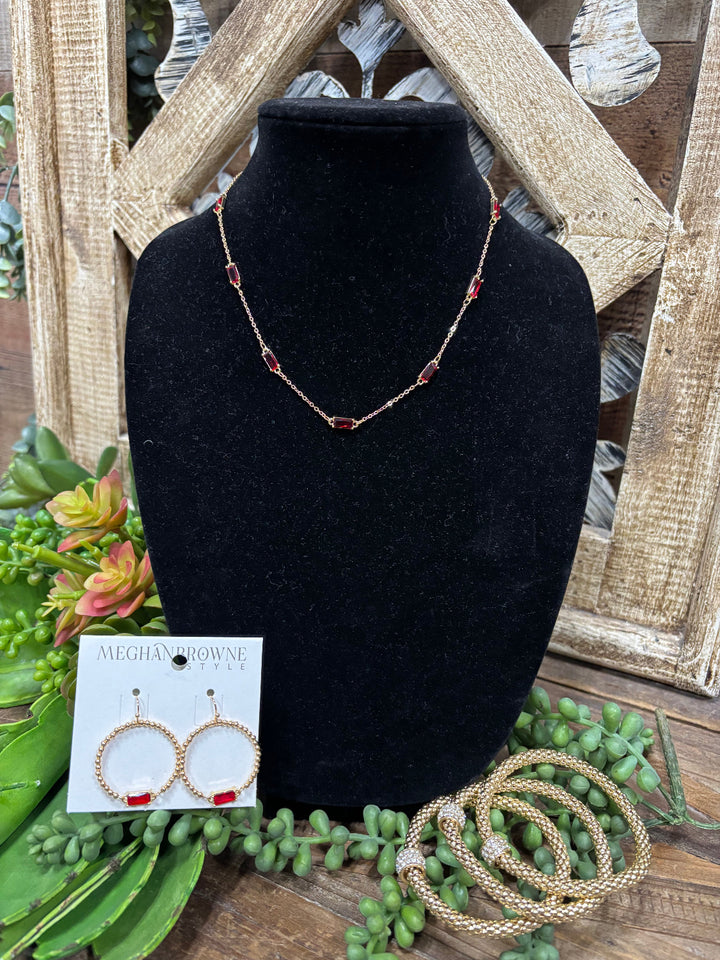 San Gold Hoops with Red Stone