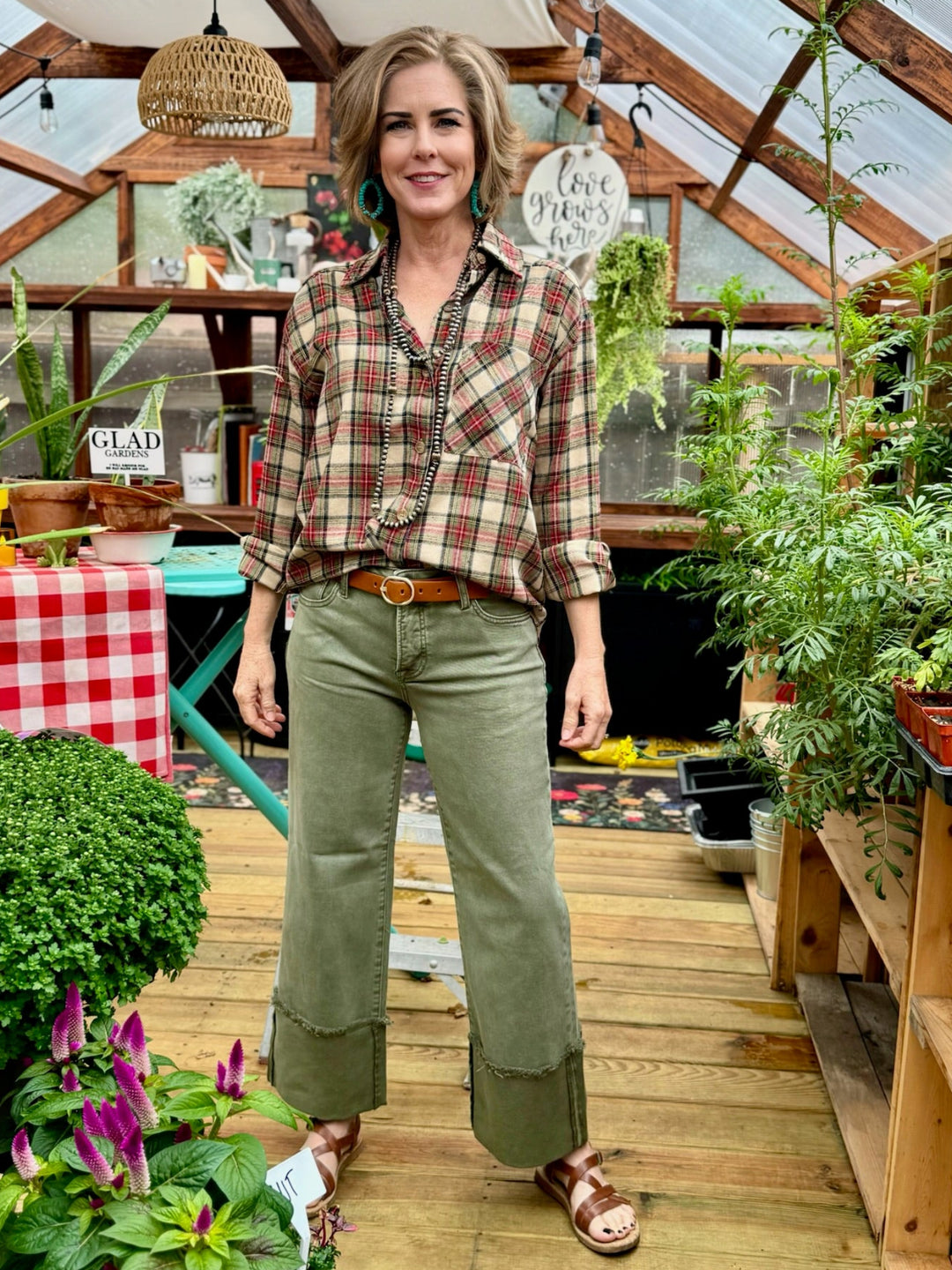 Wendy Army Green Cuffed Tummy Control Jean
