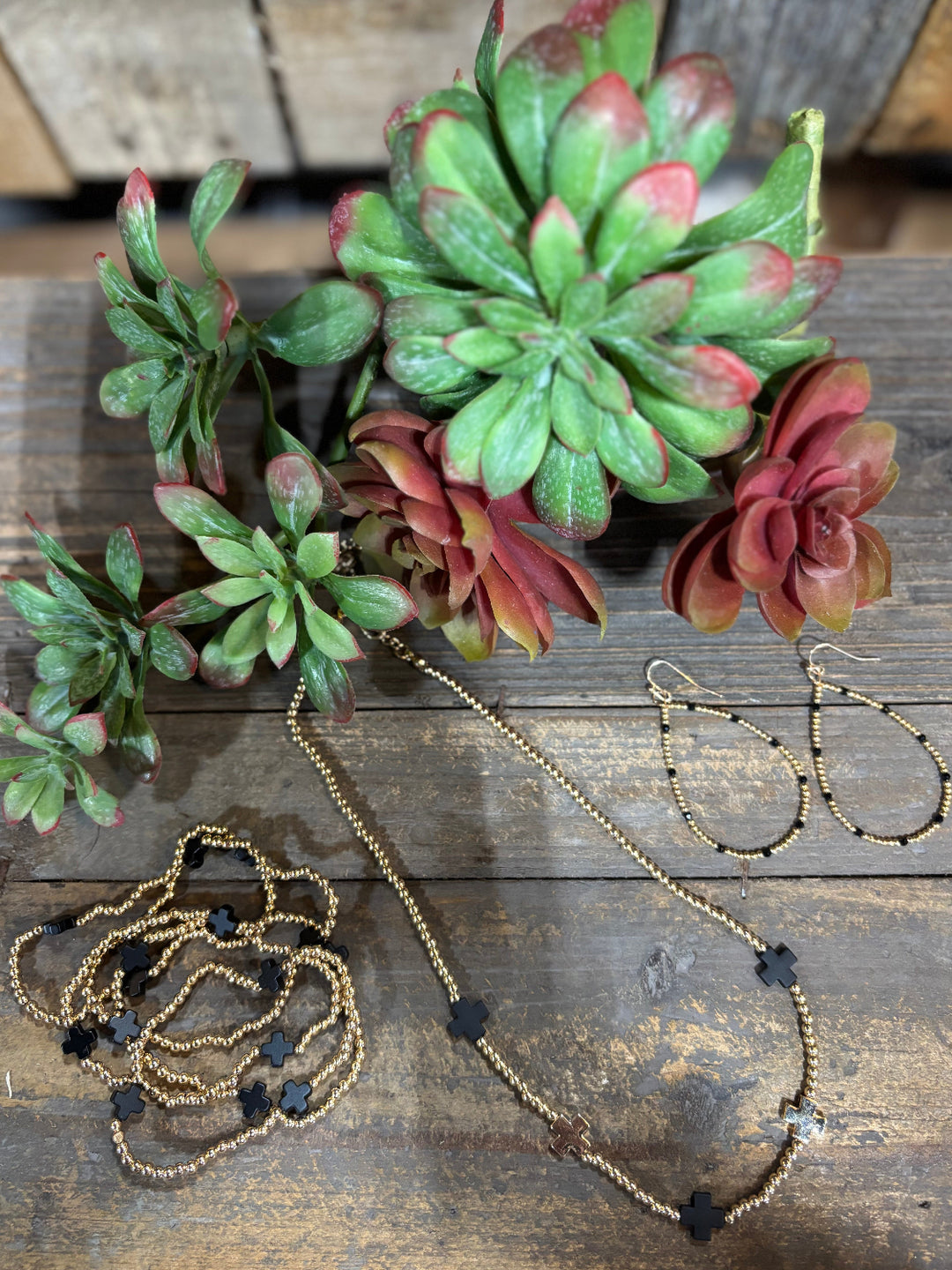Eden Black & Gold Cross Bracelet