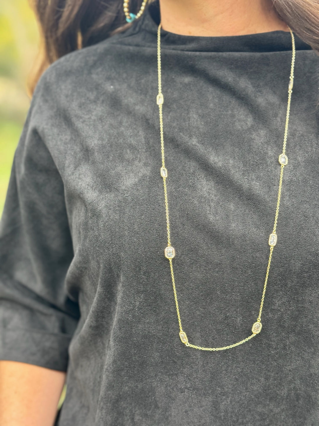 Febe Rhinestone Gold Long Necklace