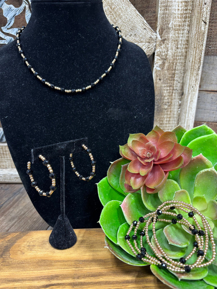 Black & Gold Beaded Earrings
