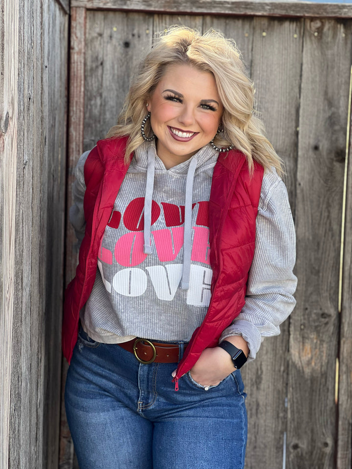 Love Cropped Gray Ribbed Sweatshirt by Texas True Threads