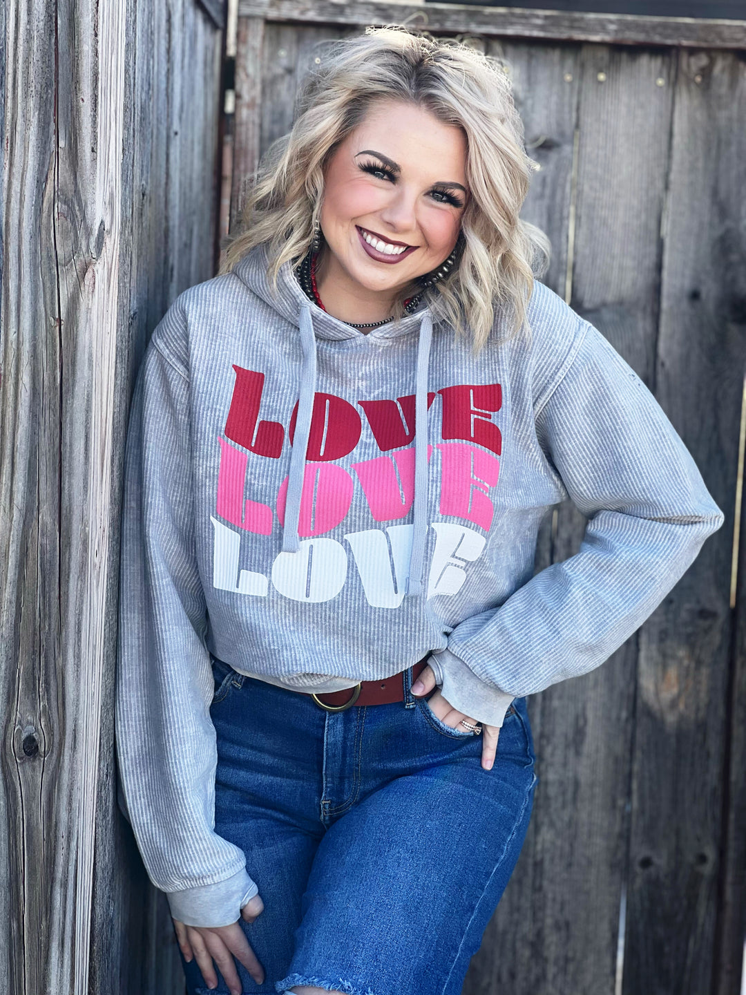 Love Cropped Gray Ribbed Sweatshirt by Texas True Threads