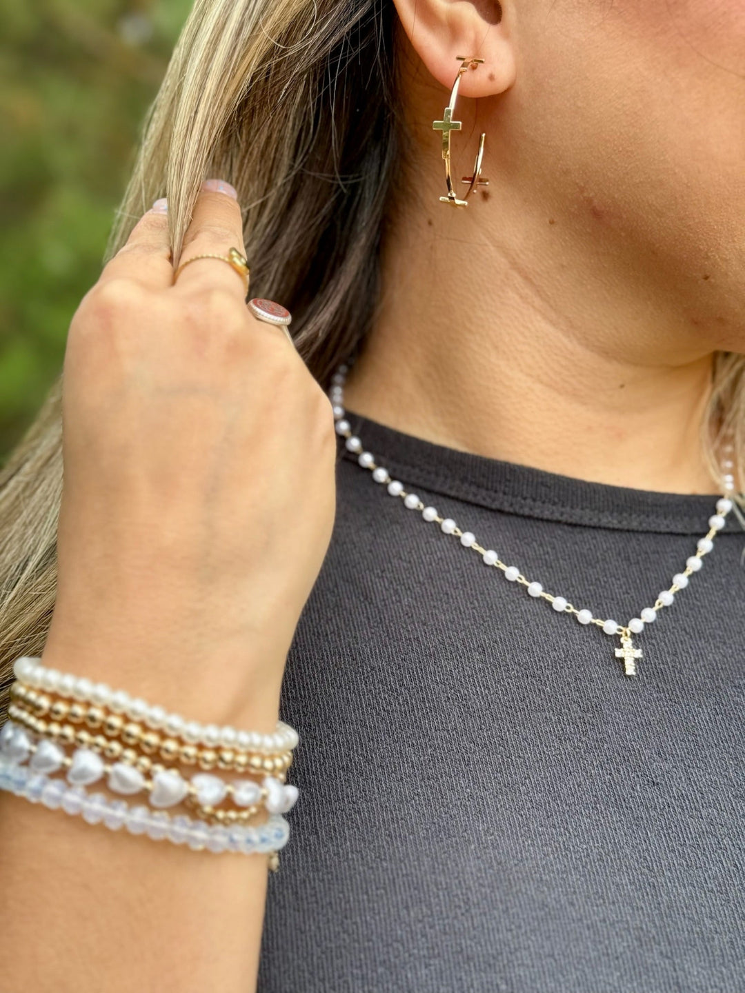 Gold Cross with Pearls Necklace