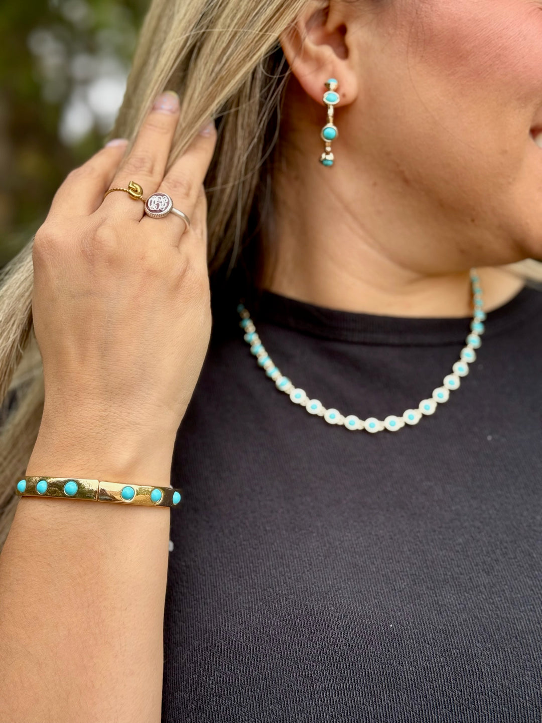 Romy Gold & Turquoise Hoop Earings