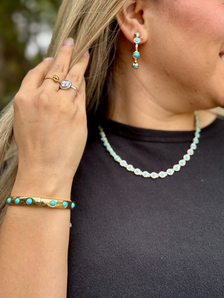 Romy Gold & Turquoise Hoop Earings