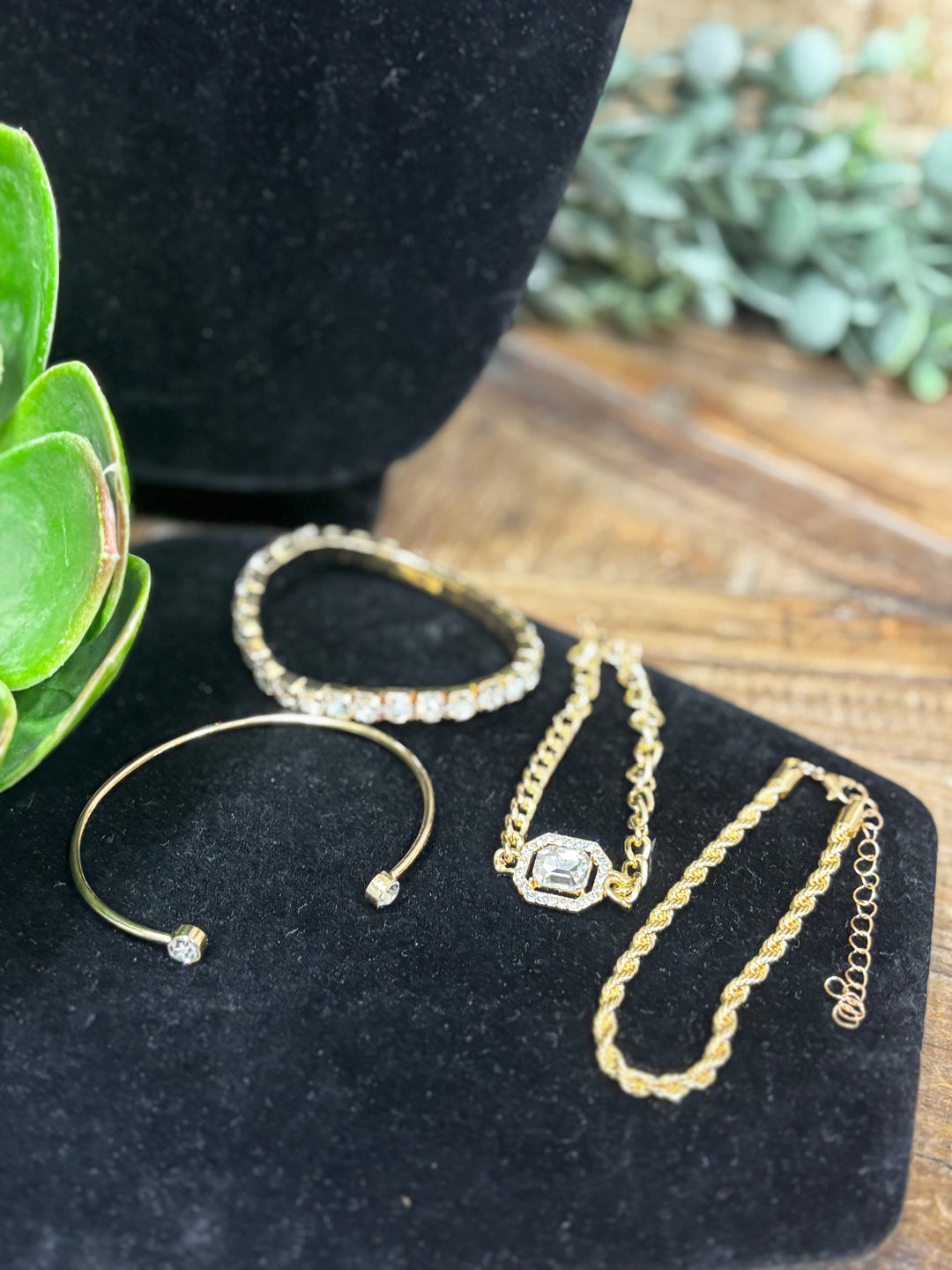 Kievah 4 Piece Gold & Crystal Bracelet Set