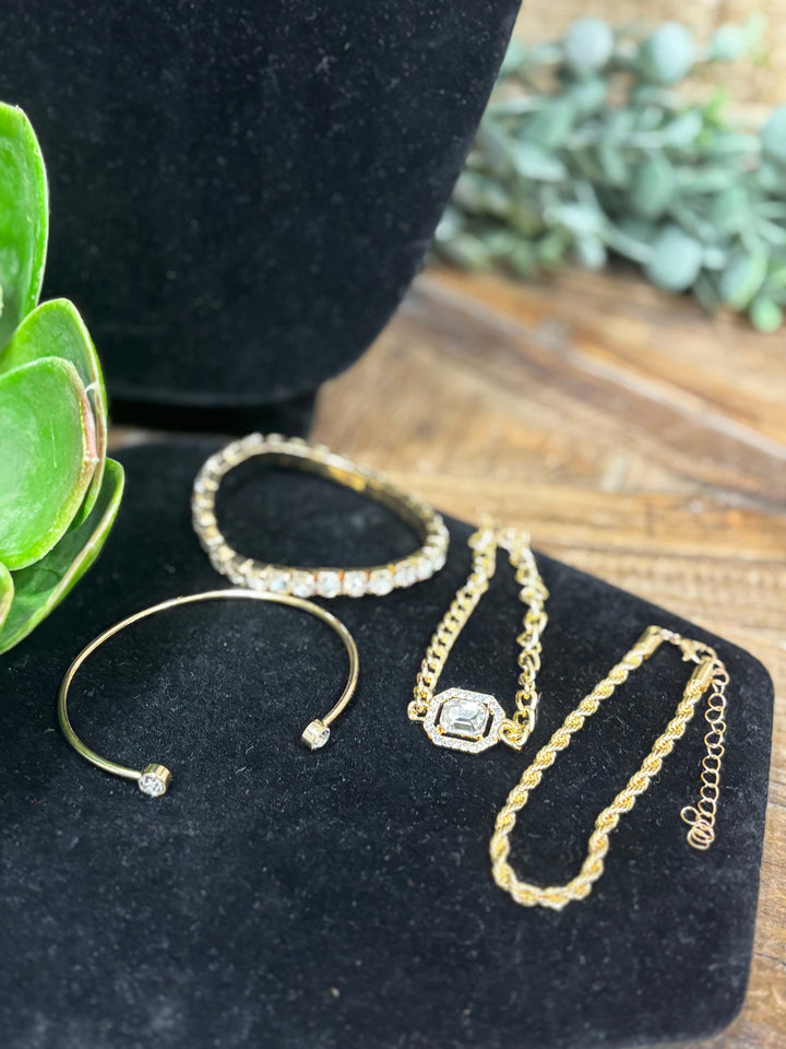 Kievah 4 Piece Gold & Crystal Bracelet Set