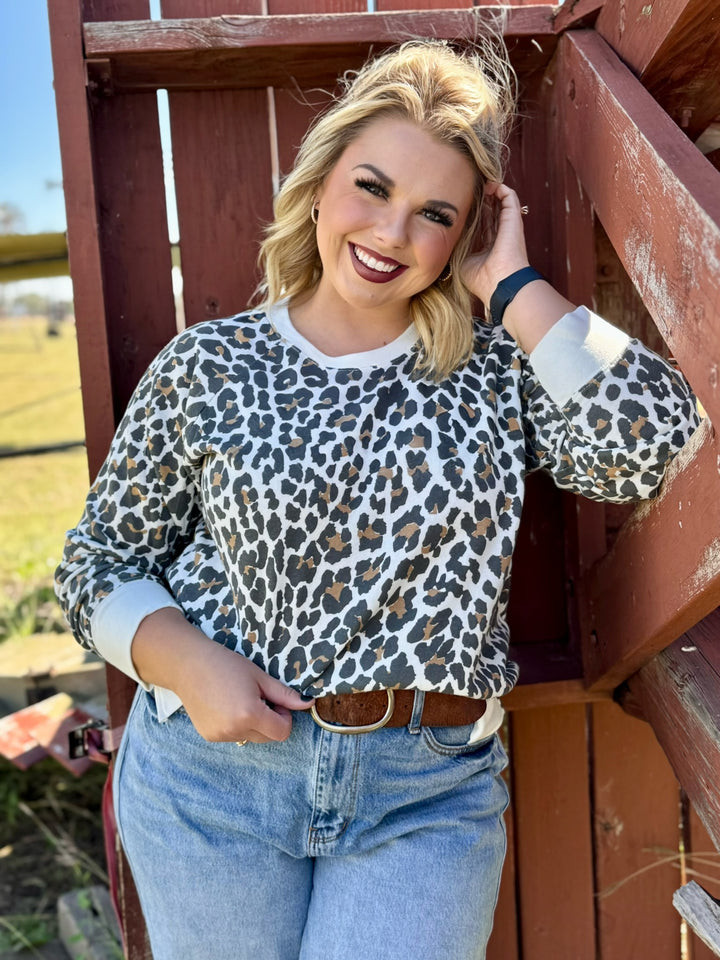 Mendy Leopard Cream Pullover by Texas True Threads