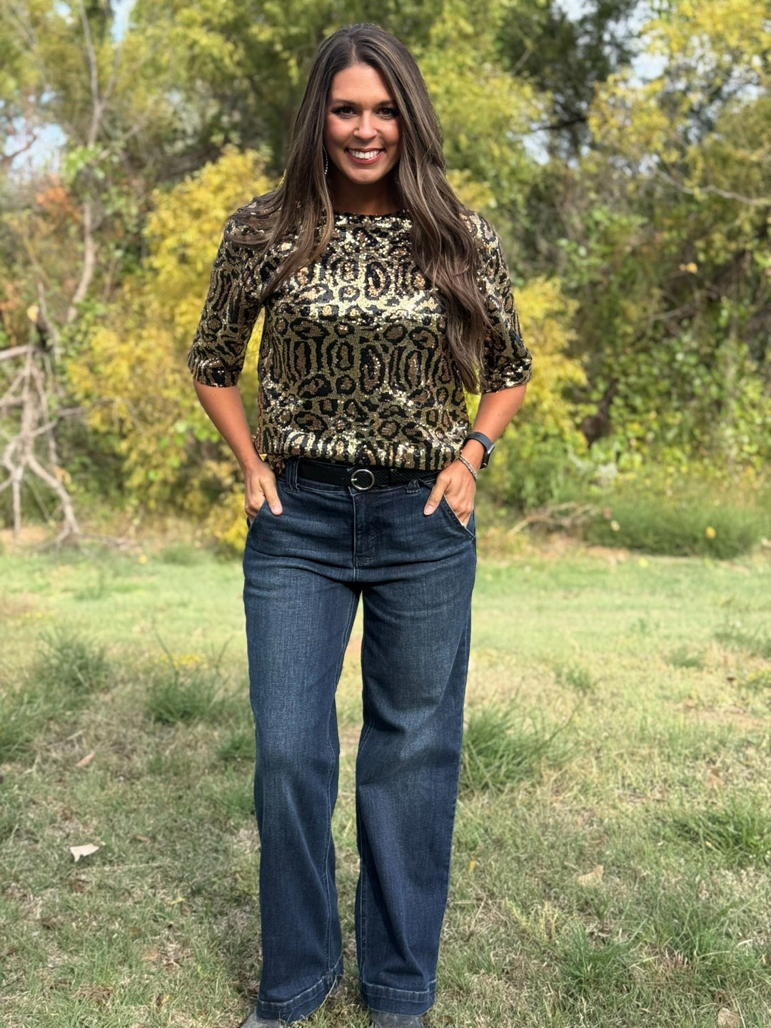 Segayle Sequin Leopard Top