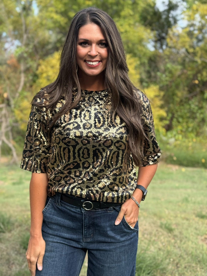 Segayle Sequin Leopard Top