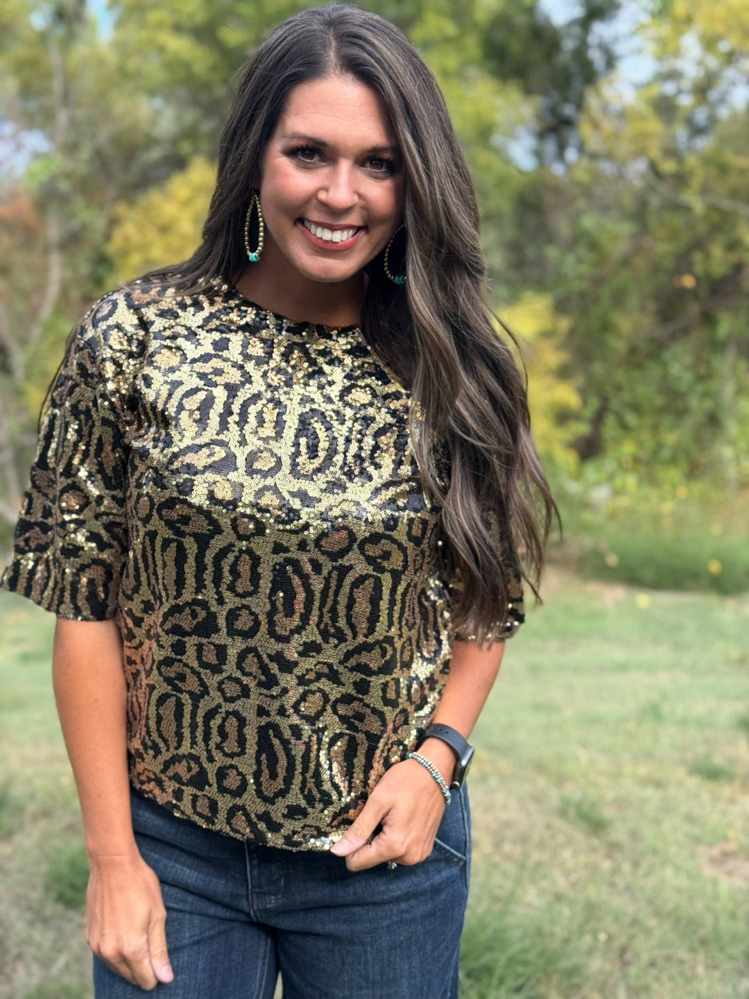 Segayle Sequin Leopard Top