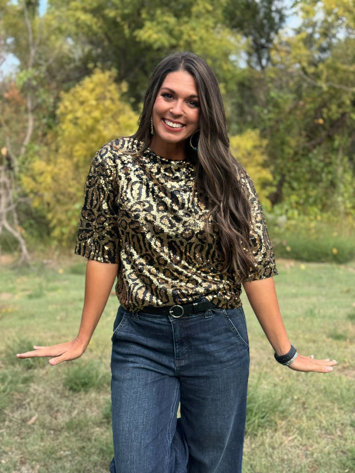 Segayle Sequin Leopard Top