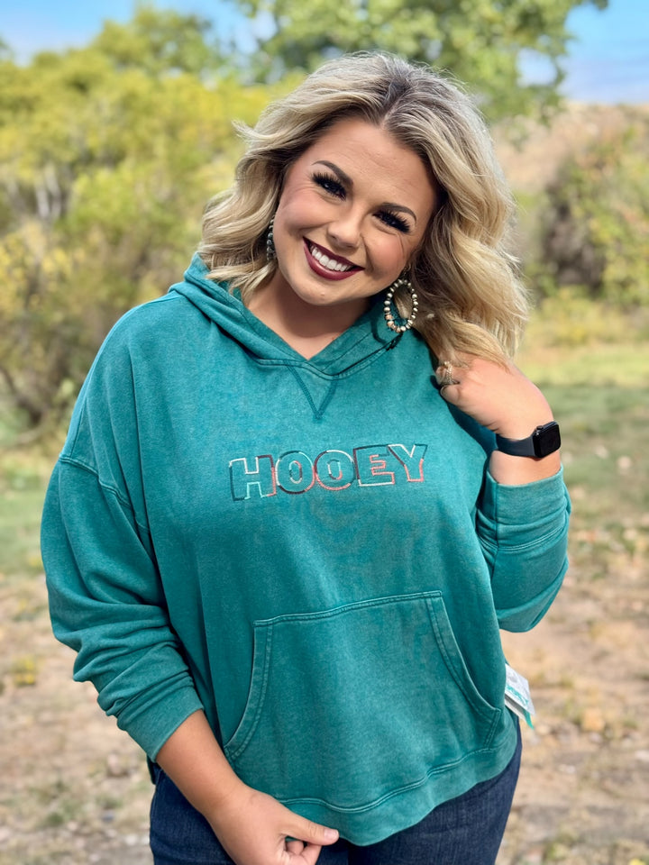 Roomy Teal Hooey Logo Hoodie