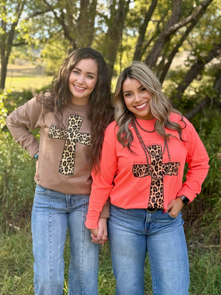 Leopard Cross Long Sleeve Graphic Tee by Texas True Threads