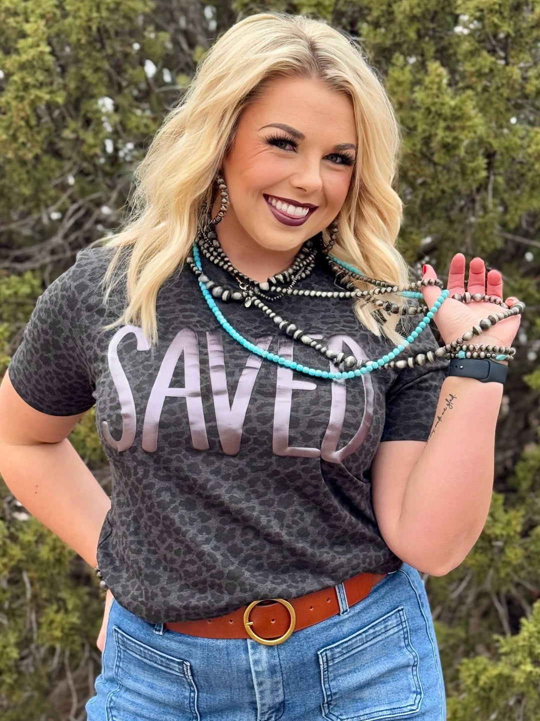 Saved in Black Metallic Puff Graphic by Texas True Threads