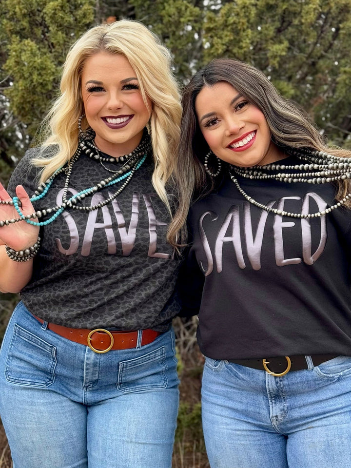 Saved in Black Metallic Puff Graphic by Texas True Threads