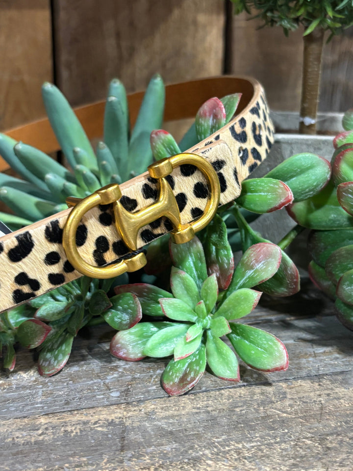 Horse Bit Leopard Skinny Belt