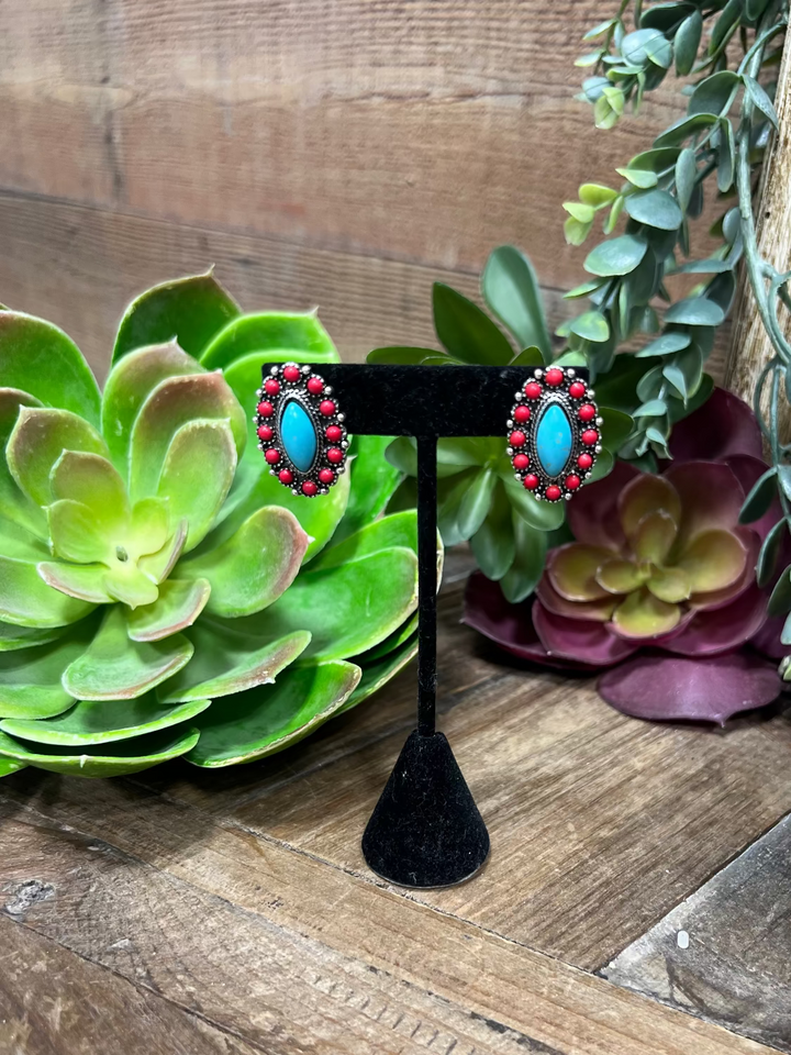 Trinidad Turquoise & Red Post Earrings