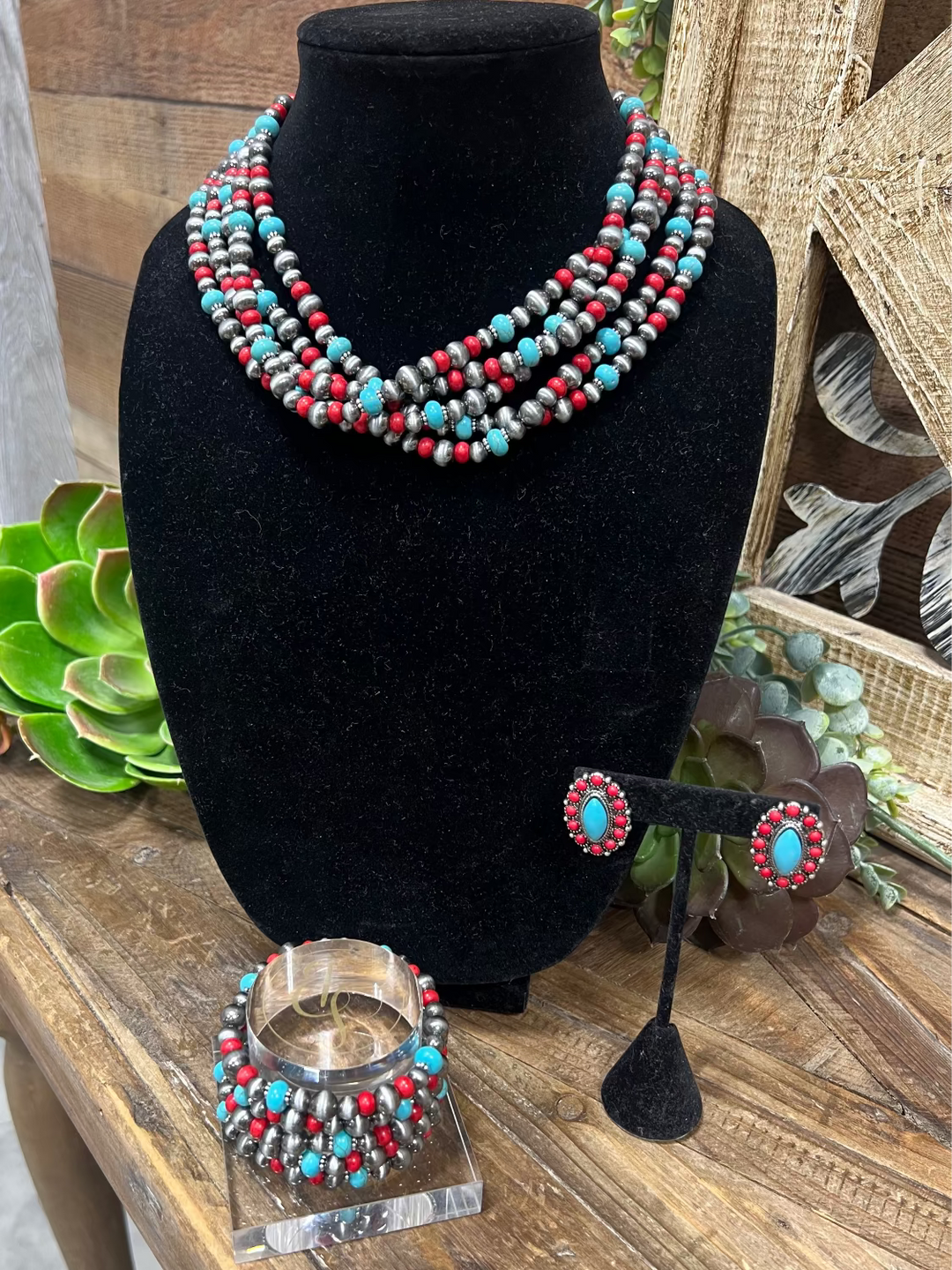 Trinidad Turquoise & Red Post Earrings